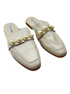 Steve Madden Merril Faux Pearl Mule In Bone Leather